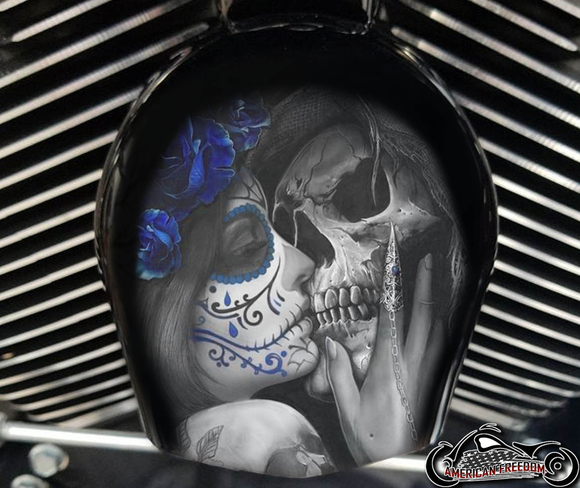 Custom Horn Cover - Death Kiss (Blue)